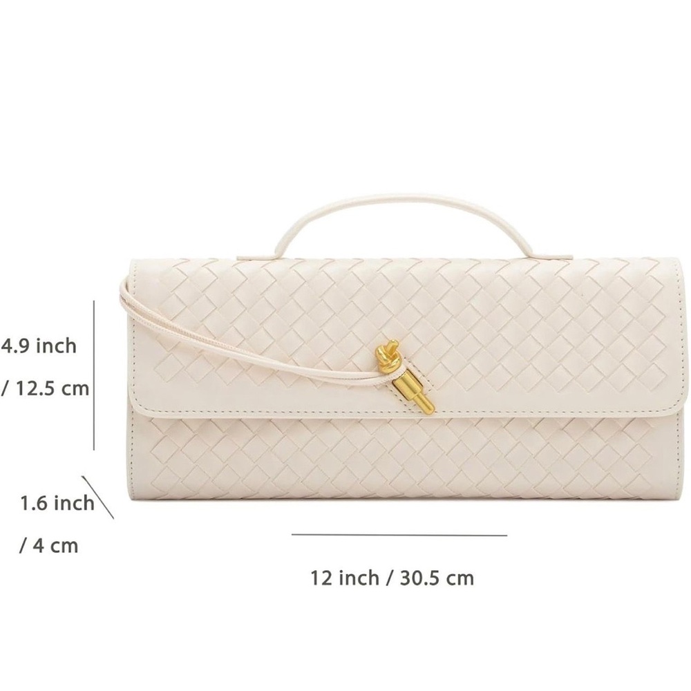 Silver Woven Leather Clutch with Gold Turnlock - Picture 2 of 8